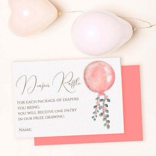 Modern pink glitter balloon diaper raffle enclosure card