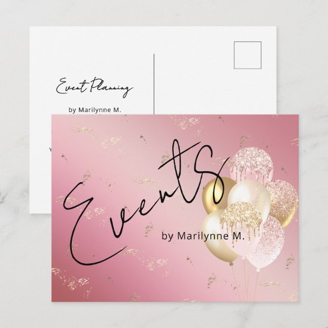 Modern Pink Glitter Balloons Business Postcard (Front/Back)