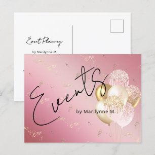 Modern Pink Glitter Balloons Business Postcard