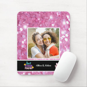 Modern Pink Glitter Best Friend Customizable  Mouse Pad