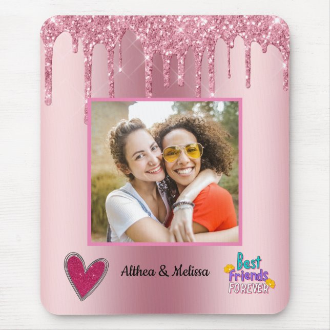 Modern Pink Glitter Besties Customizable  Mouse Pad (Front)