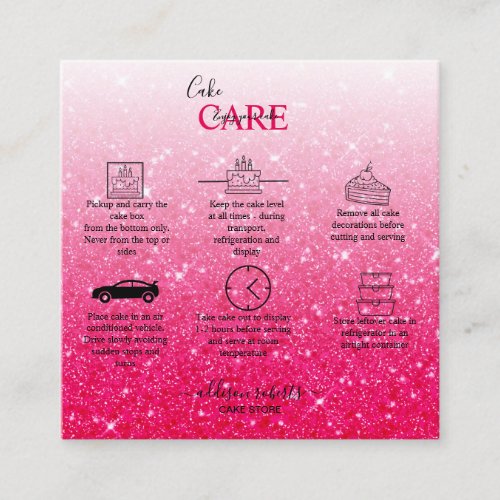 Modern Pink Glitter Cake Care  Square Business Car Square Business Card