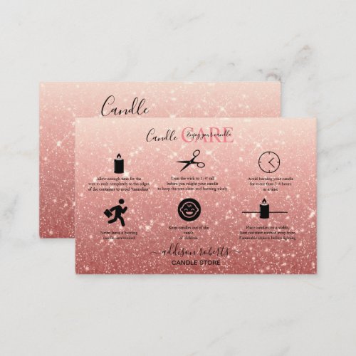 Modern Pink Glitter Candle Care   Business Card