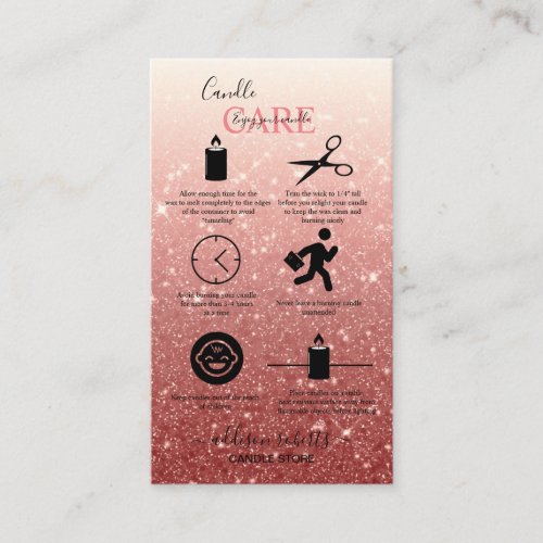 Modern Pink Glitter Candle Care Business Card