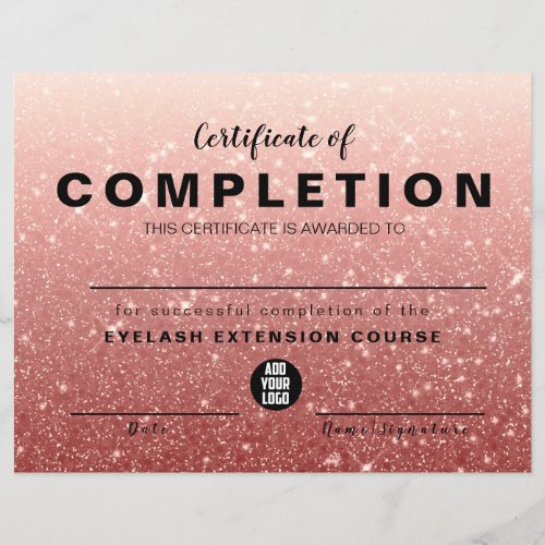 Modern Pink Glitter Certificate of Completion