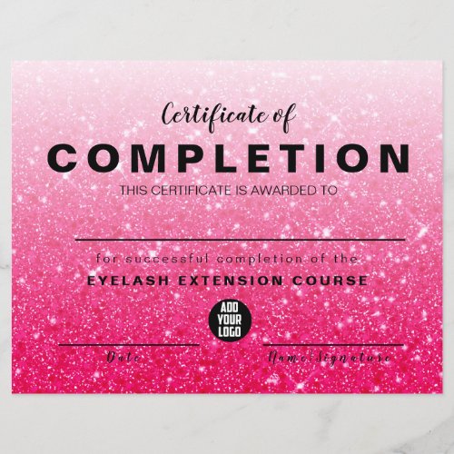 Modern Pink Glitter Certificate of Completion