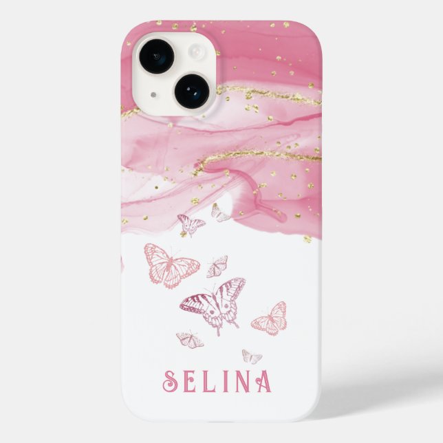 Modern pink glitter chic monogrammed  Case-Mate iPhone case (Back)