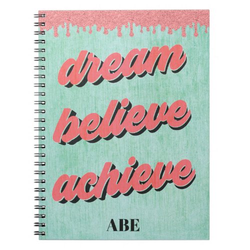 Modern Pink Glitter Dream  Inspirational Monogram  Notebook