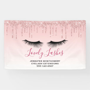 Modern Pink Glitter Drips & Black Eyelashes Biz Banner