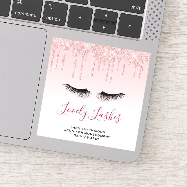 Modern Pink Glitter Drips & Black Eyelashes Biz Sticker (Detail)