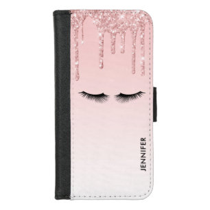 Modern Pink Glitter Drips & Black Eyelashes iPhone 8/7 Wallet Case