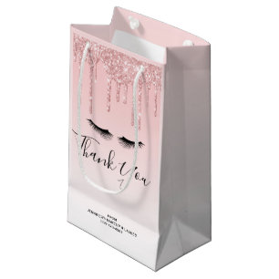 Modern Pink Glitter Drips & Eyelashes Business Small Gift Bag