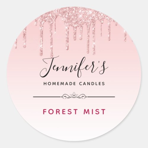 Modern Pink Glitter Drips Fancy Candle  Soap Classic Round Sticker