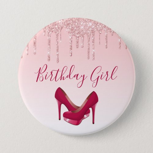 Modern Pink Glitter Drips  High Heels Birthday Button