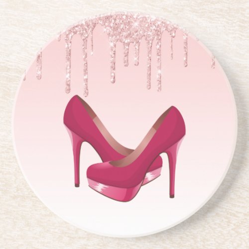 Modern Pink Glitter Drips  High Heels Coaster