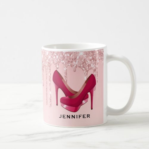 Modern Pink Glitter Drips & High Heels Coffee Mug