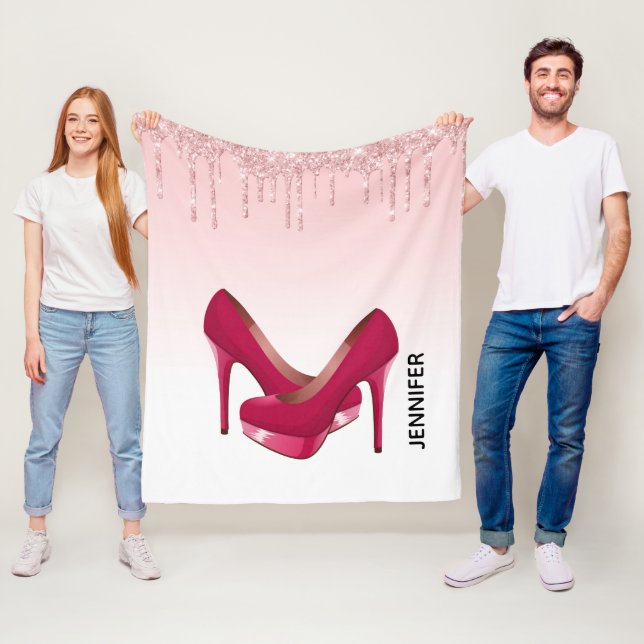 Modern Pink Glitter Drips & High Heels Fleece Blanket (In Situ)