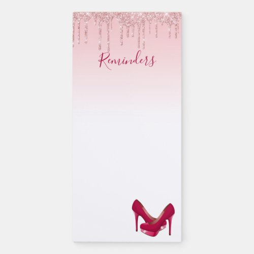 Modern Pink Glitter Drips  High Heels Magnetic Notepad