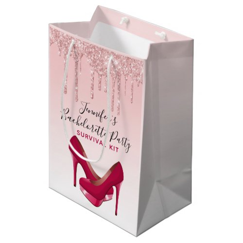 Modern Pink Glitter Drips  High Heels Medium Gift Bag