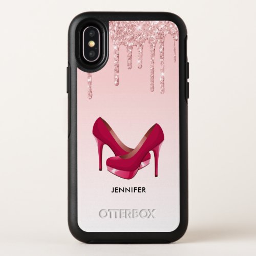 Modern Pink Glitter Drips  High Heels OtterBox Symmetry iPhone X Case