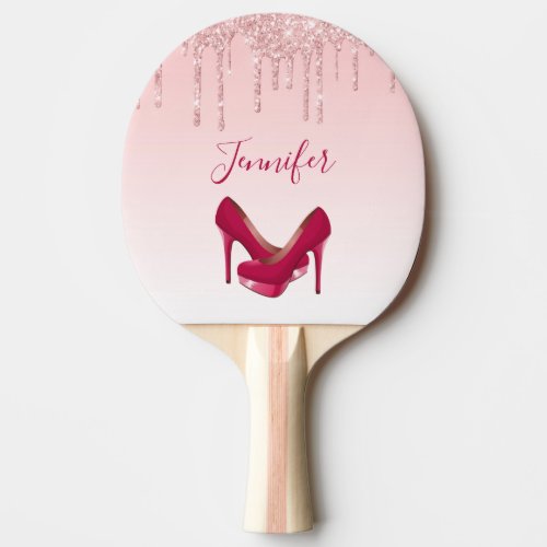 Modern Pink Glitter Drips  High Heels Ping Pong Paddle