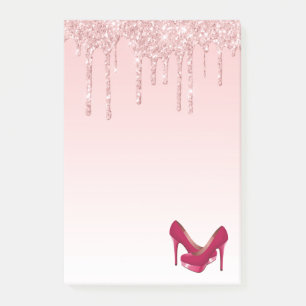 Modern Pink Glitter Drips & High Heels Post-it Notes