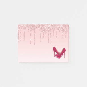 Modern Pink Glitter Drips & High Heels Post-it Notes