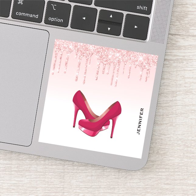 Modern Pink Glitter Drips & High Heels Sticker (Detail)