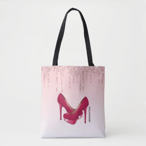 Modern Pink Glitter Drips  High Heels Tote Bag