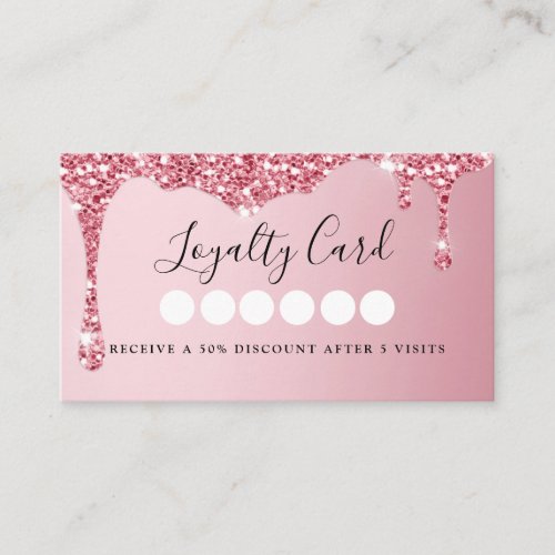 Modern Pink Glitter Drop Salon  Spa Loyalty Business Card
