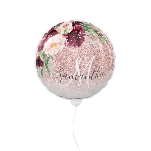 Modern Pink Glitter  Flower Sparkle With Name  Balloon