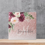 Modern Pink Glitter & Flower Sparkle With Name  Ceramic Tile<br><div class="desc">Modern Pink Glitter & Flower Sparkle With Name</div>