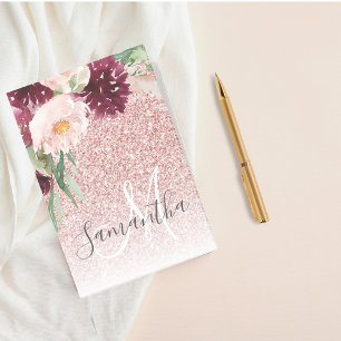 Modern Pink Glitter & Flower Sparkle With Name Post-it Notes