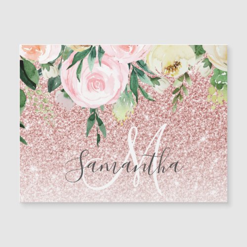 Modern Pink Glitter  Flowers Sparkle With Name