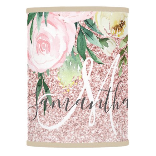 Modern Pink Glitter  Flowers Sparkle With Name Lamp Shade
