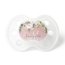 Modern Pink Glitter & Flowers Sparkle With Name Pacifier