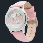 Modern Pink Glitter & Flowers Sparkle With Name Watch<br><div class="desc">Modern Pink Glitter & Flowers Sparkle With Name</div>