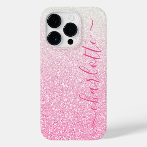 Modern Pink Glitter Girly Chic Personalized Name Case_Mate iPhone 14 Pro Case