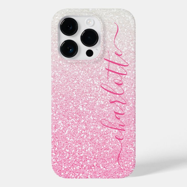 Modern Pink Glitter Girly Chic Personalized Name Case-Mate iPhone Case (Back)