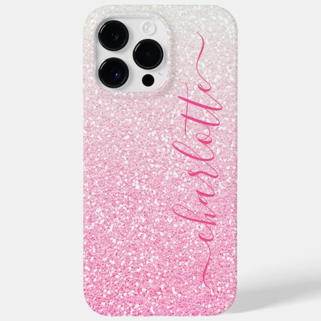 Modern Pink Glitter Girly Chic Personalized Name Case-Mate iPhone Case (Back)