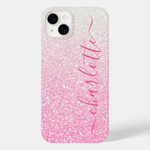 Modern Pink Glitter Girly Chic Personalized Name Case-Mate iPhone 14 Plus Case