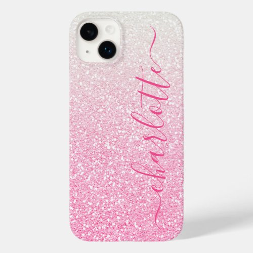 Modern Pink Glitter Girly Chic Personalized Name Case_Mate iPhone 14 Plus Case