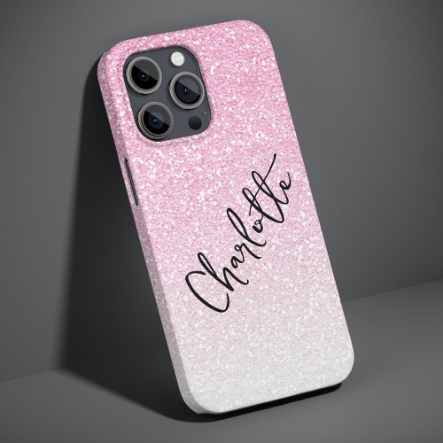 Modern Pink Glitter Girly Chic Personalized Name Case_Mate iPhone 14 Pro Max Case