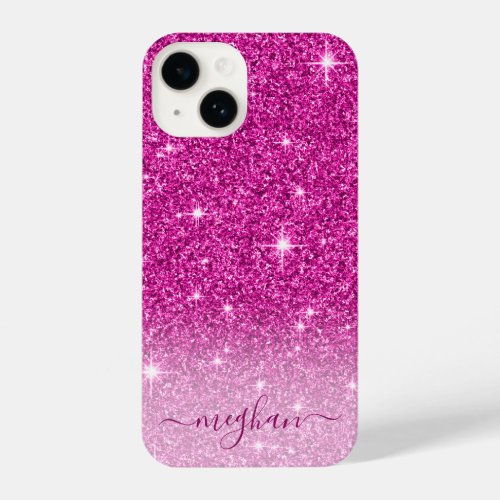 Modern Pink Glitter Girly Monogrammed iPhone 14 Case