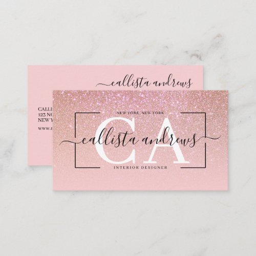 Modern Pink Glitter Gradient Signature Script Business Card