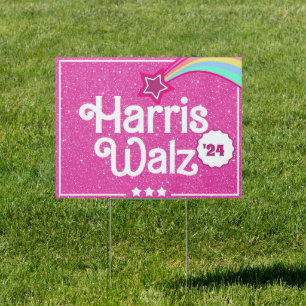 Modern Pink Glitter Harris Walz 2024 Yard Sign