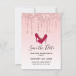 Modern Pink Glitter High Heels Bachelorette Save The Date