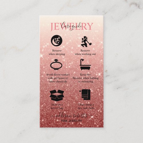 Modern Pink Glitter Jewelry Care  Business Card