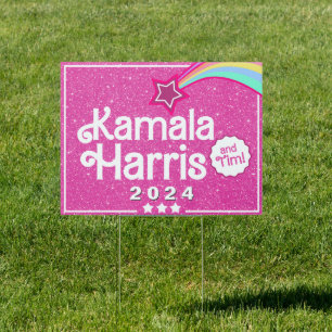 Modern Pink Glitter Kamala Harris Yard Sign