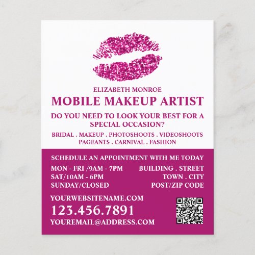 Modern Pink Glitter Lips Makeup Artist Advert Flyer